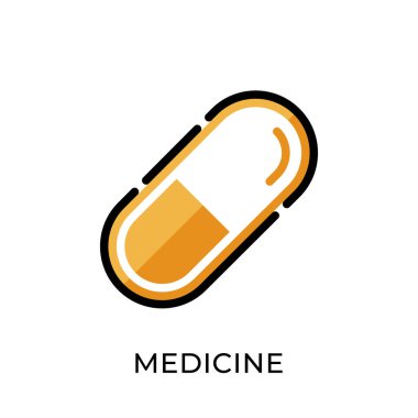 İlaç ikonu vektör illüstrasyonu. Tıbbi vektör çizimi şablonu. Tıp simgesi tasarımı beyaz arkaplanda izole edildi. Web sitesi, logo, işaret, sembol, uygulama, UI için tıp vektörü simgesi düz tasarımı.
