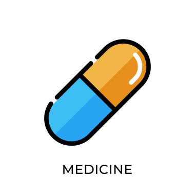 İlaç ikonu vektör illüstrasyonu. Tıbbi vektör çizimi şablonu. Tıp simgesi tasarımı beyaz arkaplanda izole edildi. Web sitesi, logo, işaret, sembol, uygulama, UI için tıp vektörü simgesi düz tasarımı.
