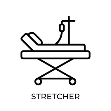 Sedye ikonu vektör illüstrasyonu. Hastane Sedye Tasarım Şablonu beyaz arka planda izole edildi. Web sitesi, logo, işaret, sembol, uygulama, UI için sedye vektör simgesi düz tasarımı.