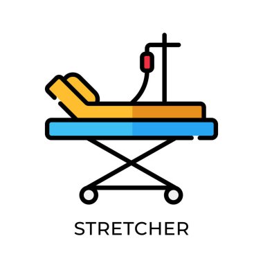 Sedye ikonu vektör illüstrasyonu. Hastane Sedye Tasarım Şablonu beyaz arka planda izole edildi. Web sitesi, logo, işaret, sembol, uygulama, UI için sedye vektör simgesi düz tasarımı.