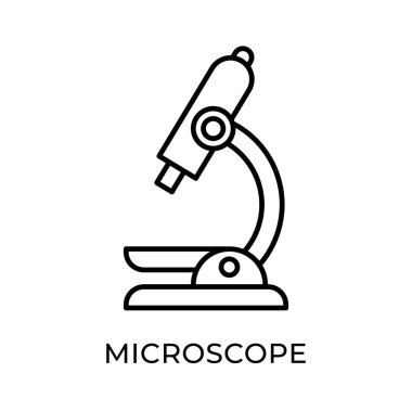 Mikroskop ikonu vektör çizimi. Beyaz arkaplanda izole edilmiş mikroskop vektör tasarımı örnekleme şablonu. Web sitesi, logo, işaret, sembol, uygulama, UI için mikroskop vektör düz tasarımı.
