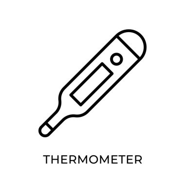 Termometre ikon vektör çizimi. Tıbbi termometre vektör tasarımı beyaz arka planda izole edildi. Web sitesi, logo, işaret, sembol, uygulama, UI için termometre vektör düz tasarımı.