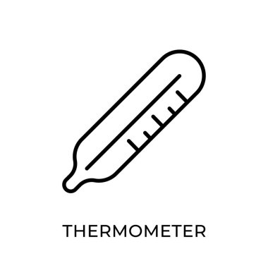 Termometre ikon vektör çizimi. Tıbbi termometre vektör tasarımı beyaz arka planda izole edildi. Web sitesi, logo, işaret, sembol, uygulama, UI için termometre vektör düz tasarımı.