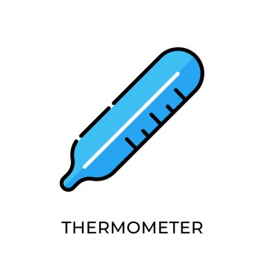 Termometre ikon vektör çizimi. Tıbbi termometre vektör tasarımı beyaz arka planda izole edildi. Web sitesi, logo, işaret, sembol, uygulama, UI için termometre vektör düz tasarımı.