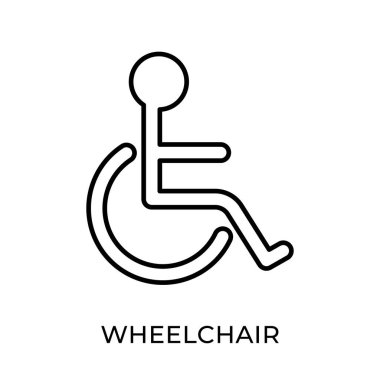 Tekerlekli sandalye ikonu vektör çizimi. Tıbbi Tekerlekli Sandalye çizim şablonu beyaz arka planda izole edildi. Tekerlekli sandalye vektör simgesi düz tasarım web sitesi, logo, işaret, sembol, uygulama, UI.