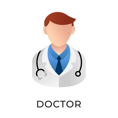 Doktor ikon vektör illüstrasyonu. Tıbbi Doktor vektör çizimi şablonu. Doktor simgesi tasarımı beyaz arkaplanda izole edildi. Web sitesi, logo, işaret, sembol, uygulama, UI için Doktor vektör simgesi düz tasarımı.