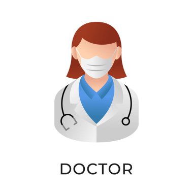 Doktor ikon vektör illüstrasyonu. Tıbbi Doktor vektör çizimi şablonu. Doktor simgesi tasarımı beyaz arkaplanda izole edildi. Web sitesi, logo, işaret, sembol, uygulama, UI için Doktor vektör simgesi düz tasarımı.