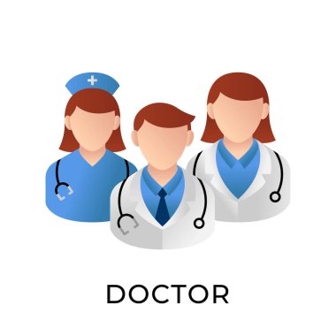 Doktor ikon vektör illüstrasyonu. Tıbbi Doktor vektör çizimi şablonu. Doktor simgesi tasarımı beyaz arkaplanda izole edildi. Web sitesi, logo, işaret, sembol, uygulama, UI için Doktor vektör simgesi düz tasarımı.