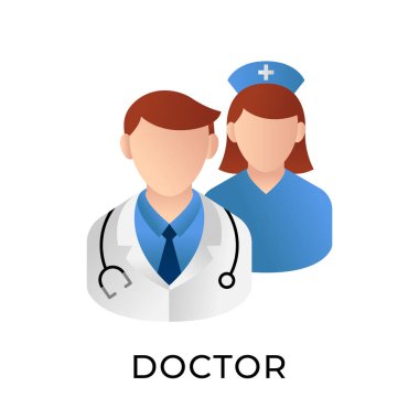Doktor ikon vektör illüstrasyonu. Tıbbi Doktor vektör çizimi şablonu. Doktor simgesi tasarımı beyaz arkaplanda izole edildi. Web sitesi, logo, işaret, sembol, uygulama, UI için Doktor vektör simgesi düz tasarımı.