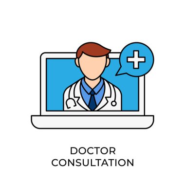 Doktor ikon vektör illüstrasyonu. Doktor Danışmanlık ikonu vektörü. Doktor simgesi tasarımı beyaz arkaplanda izole edildi. Web sitesi, logo, işaret, sembol, uygulama, UI için Doktor vektör simgesi düz tasarımı.