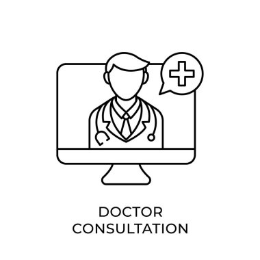 Doktor ikon vektör illüstrasyonu. Doktor Danışmanlık ikonu vektörü. Doktor simgesi tasarımı beyaz arkaplanda izole edildi. Web sitesi, logo, işaret, sembol, uygulama, UI için Doktor vektör simgesi düz tasarımı.