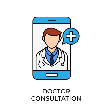 Doktor ikon vektör illüstrasyonu. Doktor Danışmanlık ikonu vektörü. Doktor simgesi tasarımı beyaz arkaplanda izole edildi. Web sitesi, logo, işaret, sembol, uygulama, UI için Doktor vektör simgesi düz tasarımı.