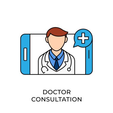 Doktor ikon vektör illüstrasyonu. Doktor Danışmanlık ikonu vektörü. Doktor simgesi tasarımı beyaz arkaplanda izole edildi. Web sitesi, logo, işaret, sembol, uygulama, UI için Doktor vektör simgesi düz tasarımı.