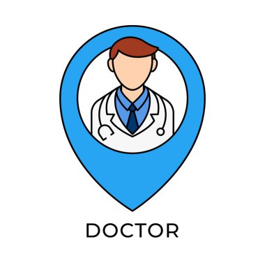 Doktor ikon vektör illüstrasyonu. Tıbbi Doktor vektör çizimi şablonu. Doktor simgesi tasarımı beyaz arkaplanda izole edildi. Web sitesi, logo, işaret, sembol, uygulama, UI için Doktor vektör simgesi düz tasarımı.