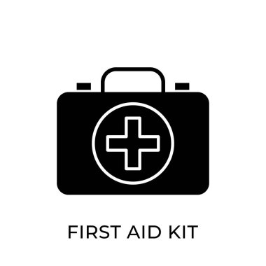 İlk Yardım Kiti ikon vektör illüstrasyonu. Tıbbi ilk yardım seti vektör çizim şablonu. Web sitesi, logo, işaret, sembol, uygulama, UI için ilk Yardım Kit vektör simgesi düz tasarım.