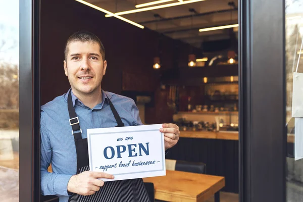 Réouverture Une Activité Petite Entreprise Après Mise Quarantaine Covid — Photo