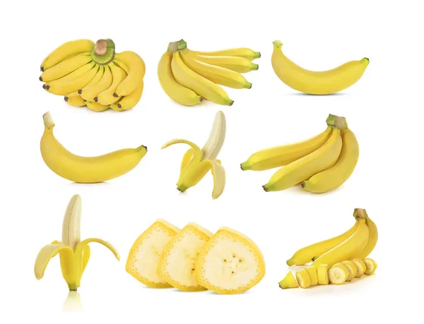 Set Banane Isolate Sfondo Bianco — Foto Stock