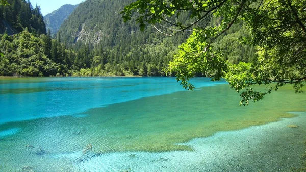 Озеро Під Блакитним Небом Білими Хмарами — стокове фото