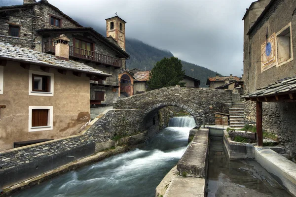 Chianale Stone Bridgethe Village Chianale Last Highest 1800 Asl Varaita — Stock Photo, Image