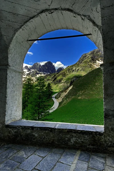 View Portico Sanctuary San Magno View Cozie Alps Arch Portico — Stock Photo, Image