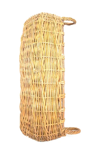 Large two-hand wicker basket made of wicker on a white background, isolate — Stock Photo, Image