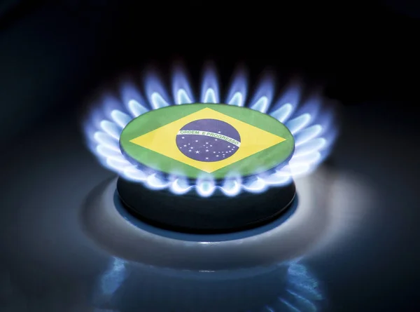Queimador Gás Queimado Fogão Doméstico Meio Qual Bandeira País Brasil — Fotografia de Stock