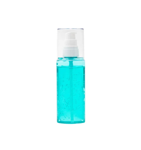 Transparent bottle of green color with after shave gel for men on a white background, isolate — Stock Photo, Image