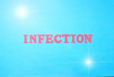 The word infection in red letters on a blue background. The concept of sexually transmitted and respiratory infections, rotavirus clipart