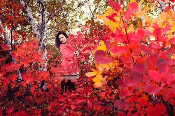 Beautiful girl in autumn forest — Stock Photo, Image