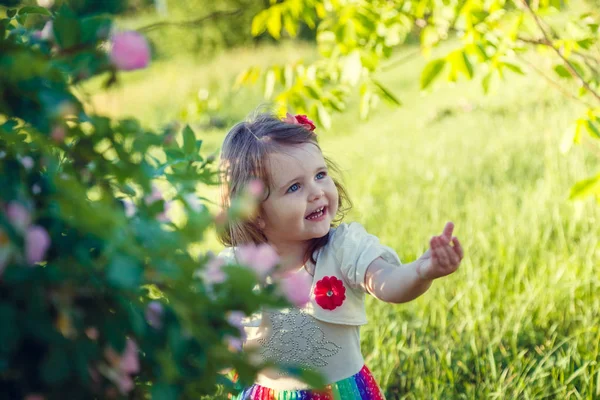 Portrait of a beautiful girl among the flowers — Stock Photo, Image