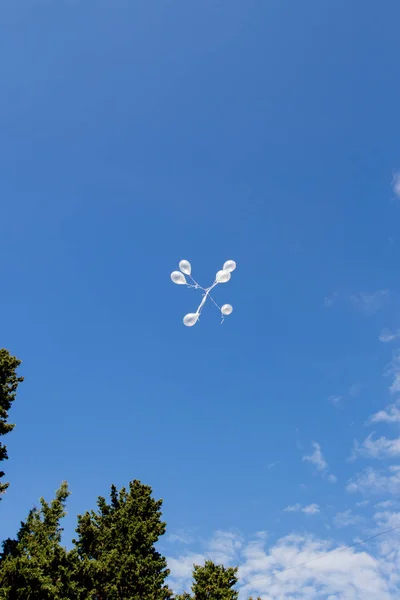 Witte ballonnen in de lucht. — Stockfoto