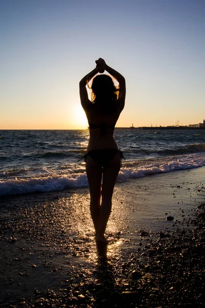 Chica Playa Atardecer — Foto de Stock