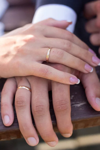 Manos Con Los Anillos Boda — Foto de Stock