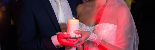 Bougie Dans Les Mains Mariée Marié Mariage — Photo