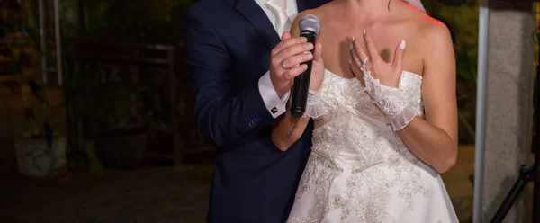 Menyasszony Vőlegény Énekelni Esküvőn — Stock Fotó