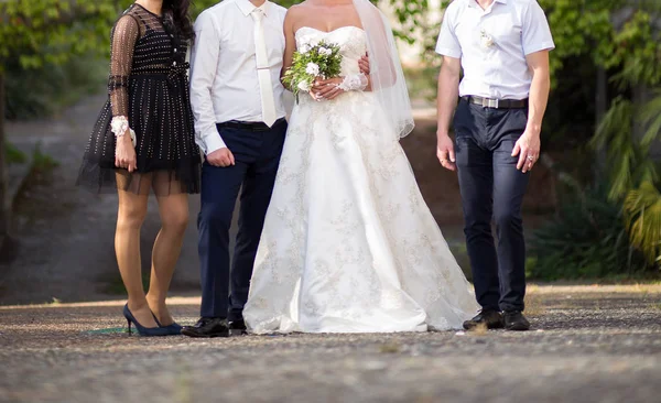 Novia Feliz Novio Paseo Boda Parque —  Fotos de Stock