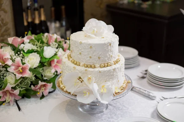 Oorspronkelijke Bruidstaart Een Feest Een Restaurant — Stockfoto