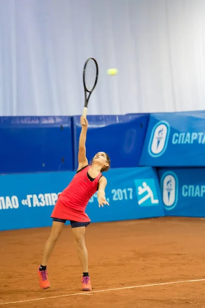 Tenisz Torna Olimpiai Bajnok Elena Vesznyina Nyeremények Versenyeken Bíróságok Adler — Stock Fotó