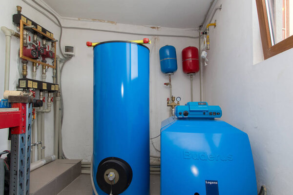 Boiler room with water heating boilers