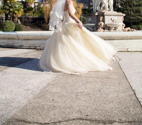 Die Braut Spaziert Alten Park — Stockfoto