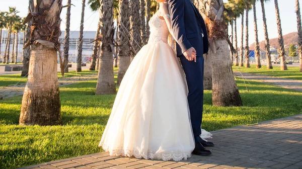 Happy Bride Groom Wedding Walk Park — Stock Photo, Image