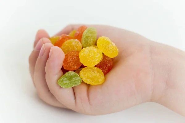 Child Holds Lollipops His Hand — Stock Photo, Image