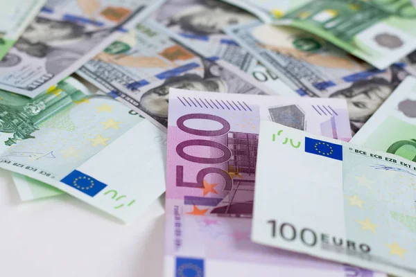 Denominations Dollars Euros — Stock Photo, Image