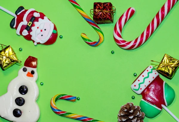 Christmas Candy Green Background — Stock Photo, Image
