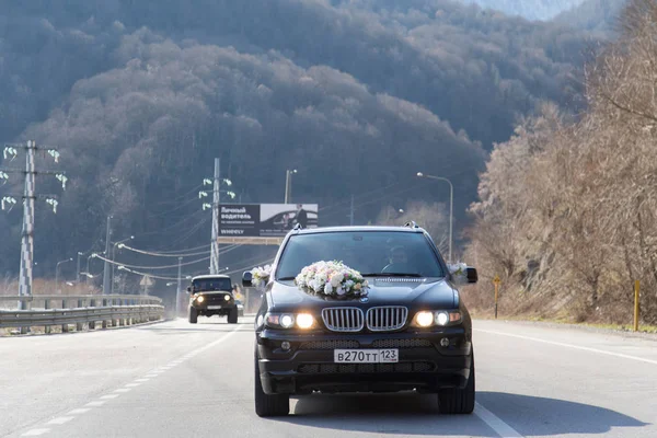 Kolona Aut Svatbě Soči Okres Adler Krasnaya Polyana — Stock fotografie