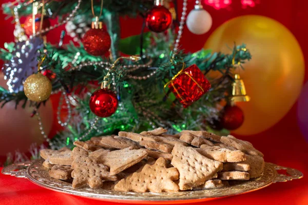 Biscuits Noël Sur Fond Arbre Noël — Photo