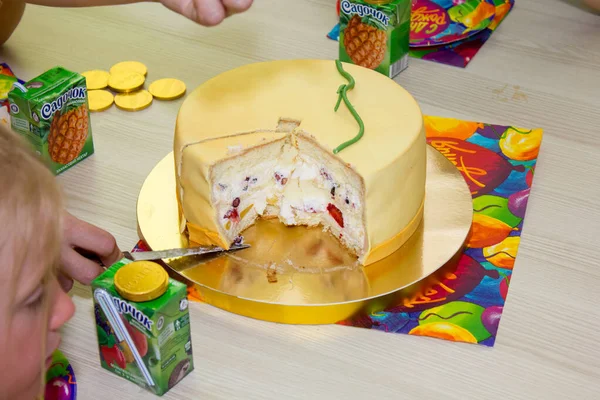 Square Big Cake Baby Birthday — Stock Photo, Image