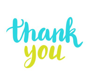 Teşekkür ederim ifade şirin el beyaz arka plan üzerinde renkli kaligrafi yazı çekilmiş. Tebrik kartları için mükemmel, afiş, vb yazdırın. Vektör çizim