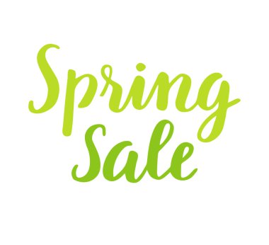 Satış sevimli kaligrafi elle çizilmiş yeşil harflerle beyaz arka plan üzerinde bahar. Mükemmel satış afiş, poster, ect yazdırın. Vektör çizim