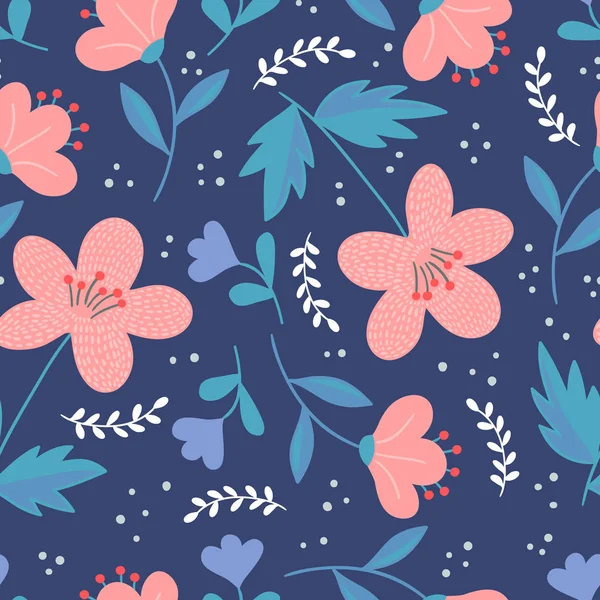 Mignon Élégant Motif Floral Dessiné Main Sans Couture Dans Style — Image vectorielle
